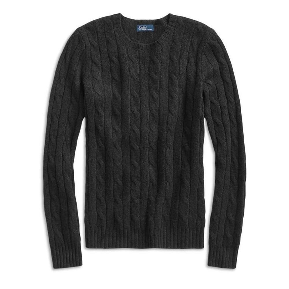 Polo Ralph Lauren Cashmere Black Cable Knit Wool Sweater sz M